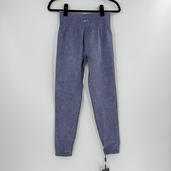 Bo+Tee High-Waisted Ribbed Leggings L Blue Nylon/Elastane Stretchy Gym Wear - Picture 2 of 9